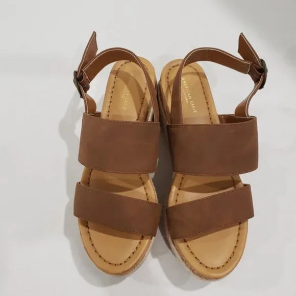 American Eagle Outfitters Double Strap Wedge Cork Espadrilles Platforms Size 6 - Picture 4 of 10